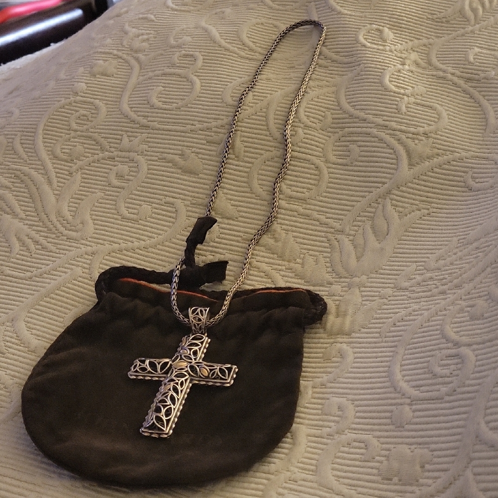 JOHN HARDY Intricate Silver Cross Necklace With John Hardy Chain
